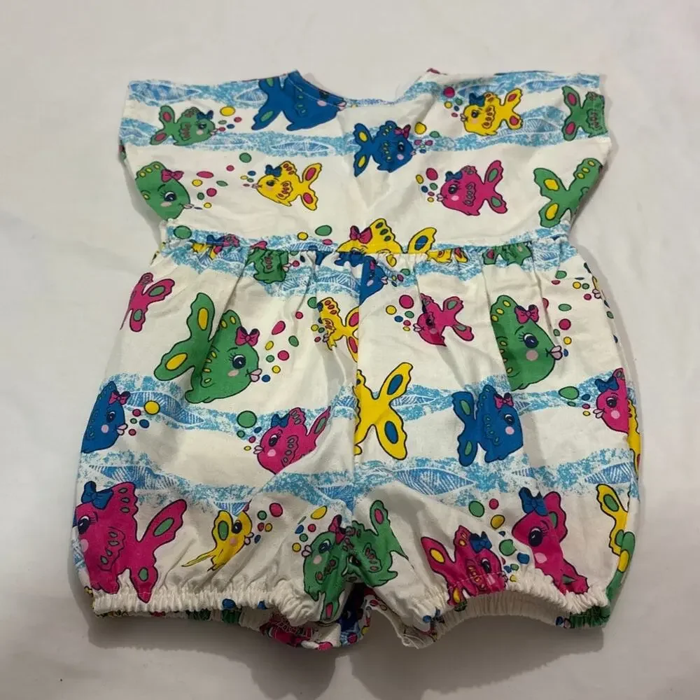 Vintage OshKosh B'gosh Baby 24M Fish Print Bubble Romper Retro Bright Rare